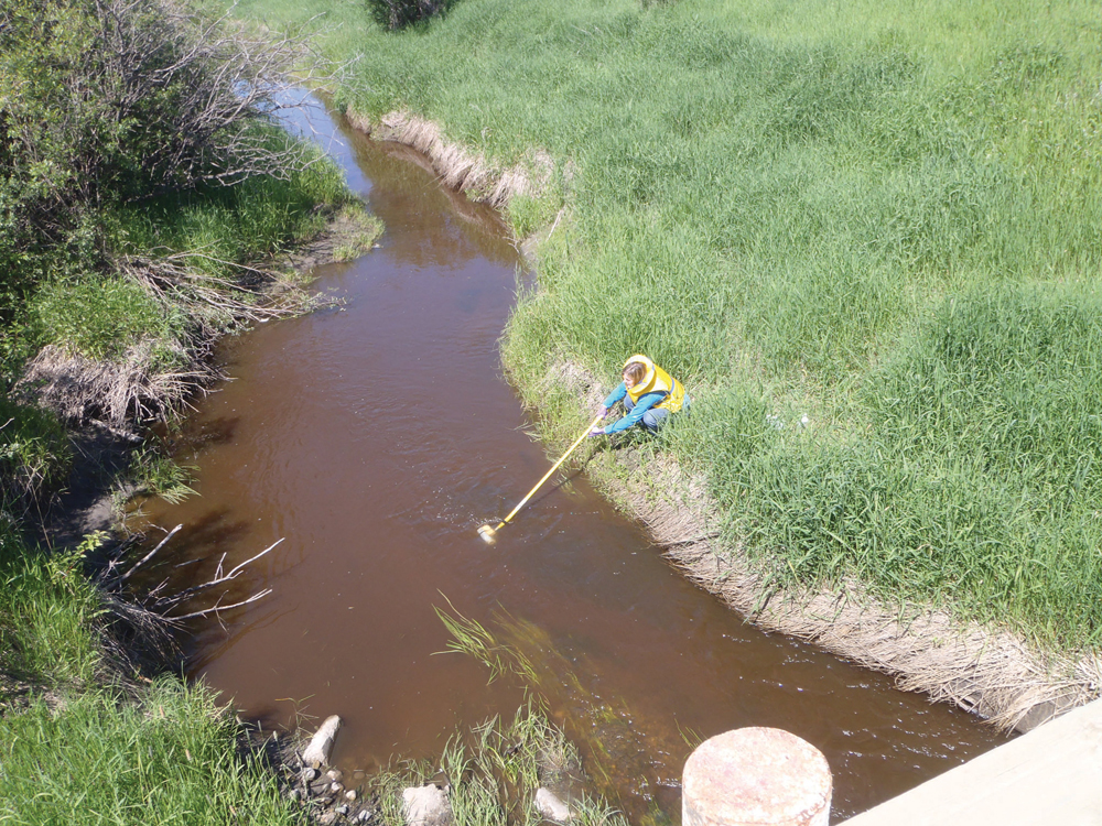 An Alberta Agriculture and Forestry employee samples a creek to help determine if BMPs are improving water quality.