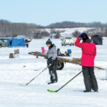 When the fishing got a little slow, in true Canadian fashion the hockey sticks came out. Nallan Reynolds of Rapid City, Natham Pollichuk of Minnedosa and Bethan Reynolds
decided to play a little road hockey after lunch.