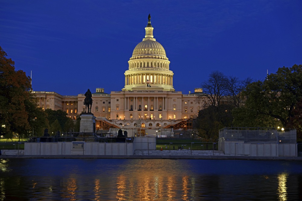 The Capitol Building in Washington DC at night, capital of the United States of America