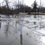 Blocks of ice jammed up the Boyne River running through Carman on Sunday causing the water to rise to precariously high levels in parts of  town. Homes just south of town in the RM of Dufferin were sandbagged. 