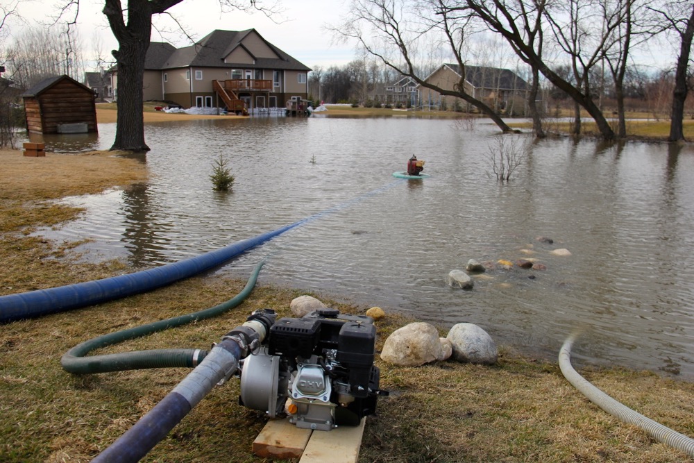 Homeowners in Carman were sandbagged last Sunday in anticipation of rising flood waters due to ice jams along the Boyne River.