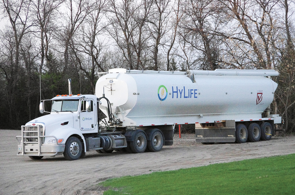 A HyLife truck sits by the company’s current office in Killarney. The community will soon be home to HyLife’s newest feed mill.