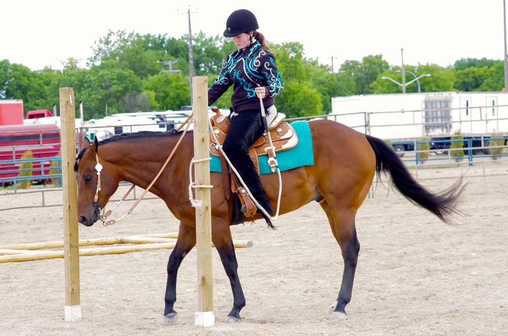 Emily Rowe of Moose Jaw, Sask., rides R Taxes Wrong to first place in the APHC 18 and Under trail category.