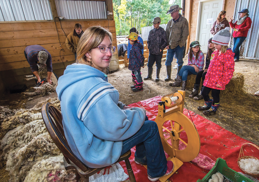 Rebbeca Schueler of Minnedosa showcased spinning techniques, while John Lewis of Elkhorn demonstrated how to shear a sheep.