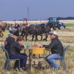 Bill Nichol of Darlingford and his nephew Chase have a bite to eat in the field.