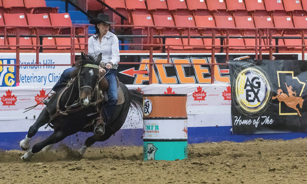 Jennifer Getz, of Balgonie, Sask., captured the top honours this year as the ladies’ barrel racing champion.
