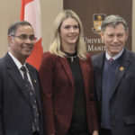 Digvir S. Jayas (left), Lysa Porth and MP Terry Dugid announce a new research project at the University of Manitoba.