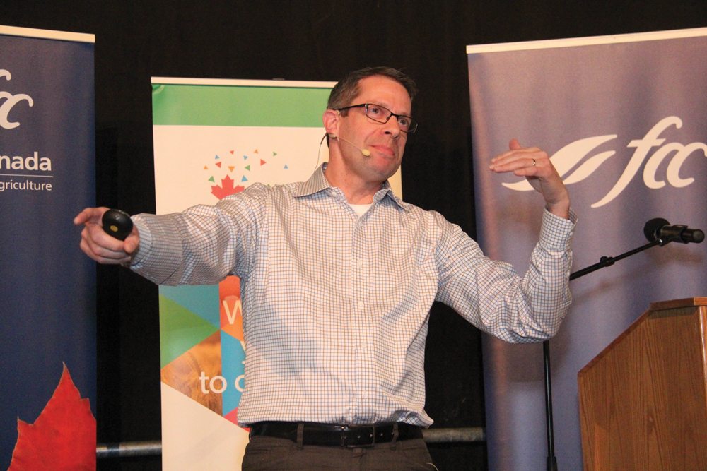 Rob Hannam of Synthesis Agri-Food Network, who has been hired to assist in the merger discussions, spoke about the proposal Jan. 16 at Ag Days.