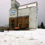 A former United Grain Growers elevator, believed to have been built around 1950 and considered a local landmark, was demolished at Birch River, Man. last week.