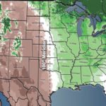 The 100th meridian west (solid line) has long been considered the divide between the relatively moist eastern United States, and the more arid West. Climate change may already have started shifting the divide eastward
(dotted line).