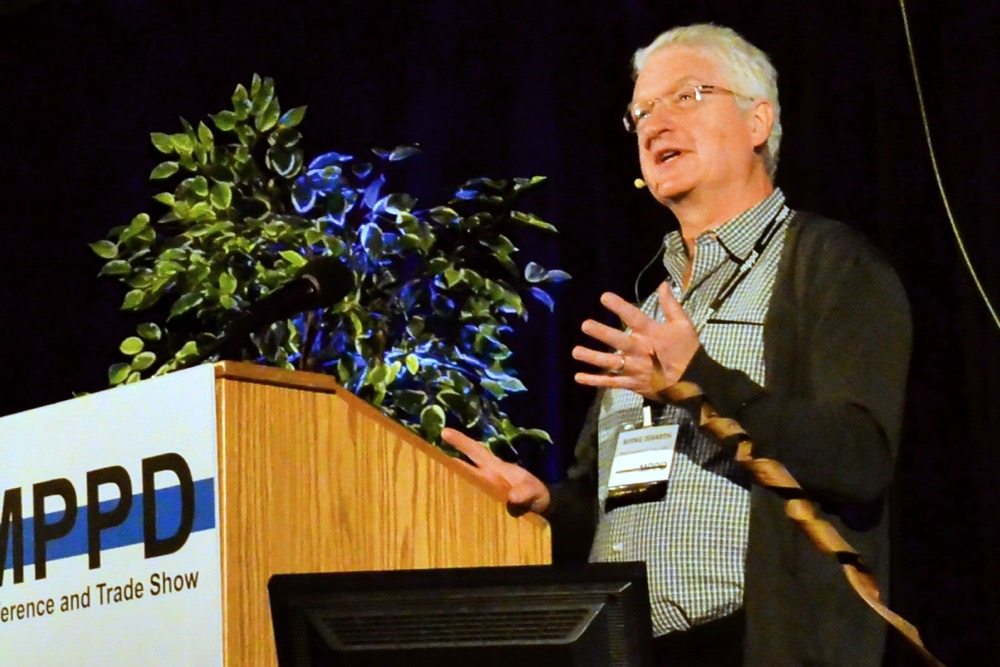 Dr. Bernie Zebarth of Agriculture and Agri-Food Canada explores drone use during the 2018 Manitoba Potato Production Days in Brandon earlier this year.