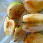 Cutting into these apples revealed the many brown tunnels made by maggots; the apples were inedible.