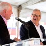 U.S. Secretary of Agriculture Sonny Perdue (L) and Agriculture Minister for Canada Lawrence MacAulay (R) speak during an event at the Port of Savannah, in Savannah, Georgia, U.S., June 20, 2017. 