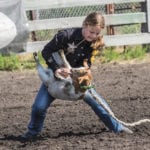 Shaylee Frattinger of Elkhorn competing in the junior girls goat tying event.