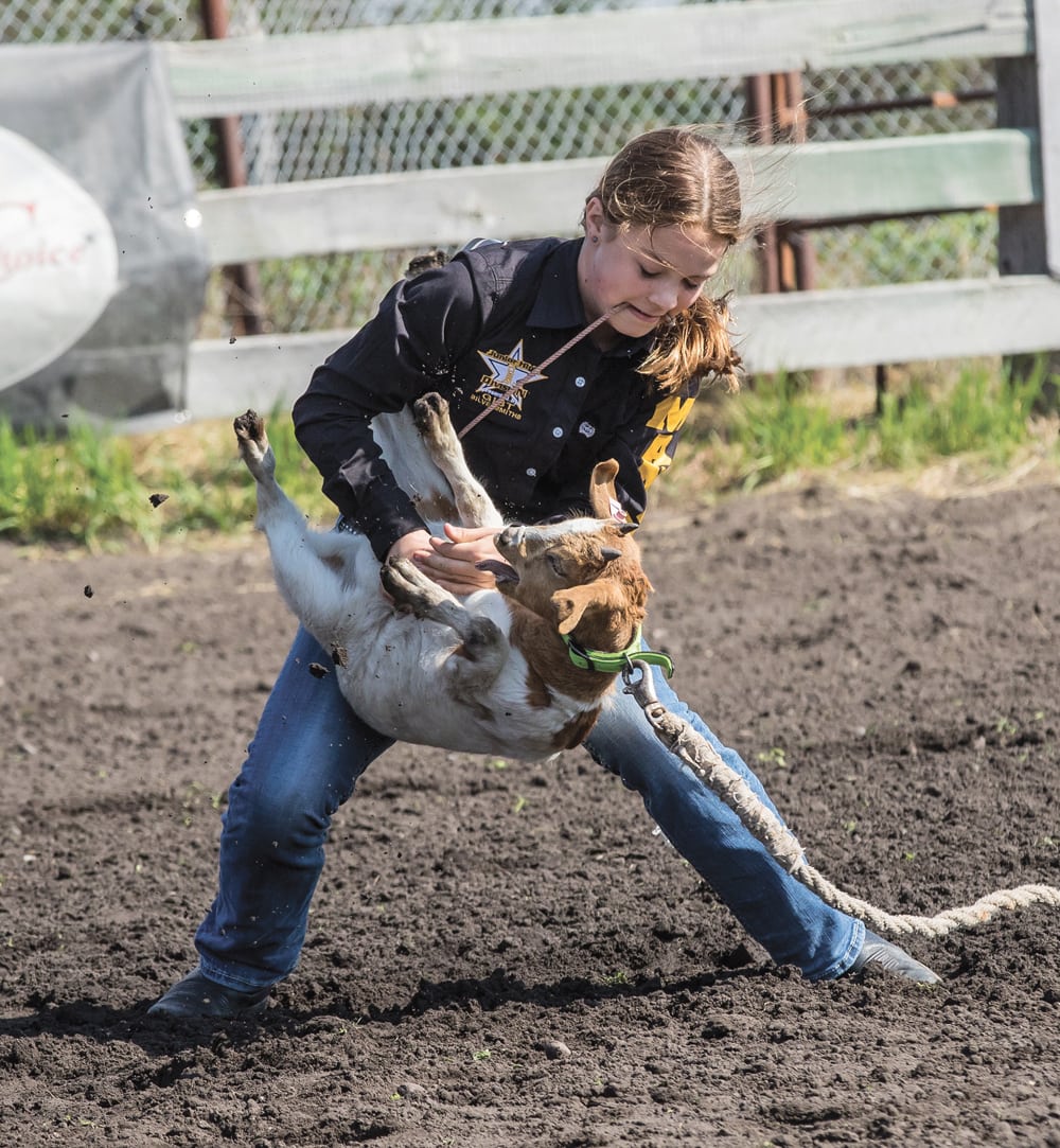 Shaylee Frattinger of Elkhorn competing in the junior girls goat tying event.