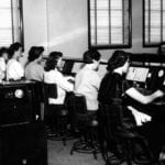 The early telephone broke the isolation of rural Manitoba. Seen here are early telephone operators.