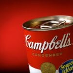 Close-Up of a Sealed Campbell's Soup Can on Red Background