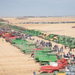 A new Guinness World Record for the number of combines in a single harvest was set at Dalmeny, Sask. on Oct. 6, 2012 when 249 combines rolled down the field in a fundraising event for Harvest for Kids Saskatchewan, which funds Children’s Camps International.