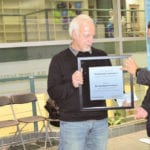 Vince Barletta (right), president and CEO of St. Boniface Hospital Foundation, presents a plaque in recognition of the family’s donation to Lloyd and Jackie Dyck and their son Chad. The Dycks have made the donation through The Kali Dyck Foundation, which they established in memory of their daughter.