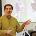Christian Artuso of Bird Studies Canada pitches the role of large grazers in grassland bird conservation during a recent SARPAL informational meeting in Hartney, Man.
