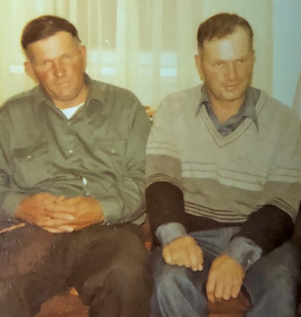 Alexander Cherban (l), also known as ‘Sandy,’ and his twin brother Marvin are pictured in their younger years in this undated photo. The two men farmed together near Birch River.