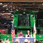 U.S. Agriculture Secretary Sonny Perdue (l) and U.S. Representative Rodney Davis of Illinois take farmers’ questions at a farm in Champaign, Illinois October 24, 2018.