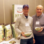 Lyall Bates (l ) and Keith Watson (r) display a sample of the hemp fibre produced by Hemp Sense during the recent Canadian Hemp Trade Alliance conference in Winnipeg.