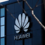 Company logo at the office of Huawei in Beijing.