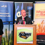 Plant Breeders’ Rights Commissioner Anthony Parker (r) and Carla St. Croix, Agriculture and Agri-Food Canada’s director of the Innovation and Growth Policy Division spoke about royalty proposals at Ad Days in Brandon Jan. 23.