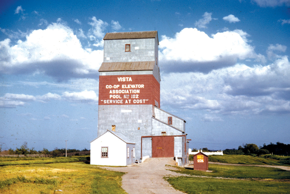 A 30,000-bushel elevator at Vista, five miles southeast of Rossburn, was built around 1912 by Western Canada Flour Mills. Sold to Manitoba Pool in 1940, steel storage tanks were constructed beside it circa 1964. The elevator closed in July 1968 and, that October, was sold to United Grain Growers, becoming its second elevator at the site. Closed between 1983 and 1985, both elevators were later demolished.