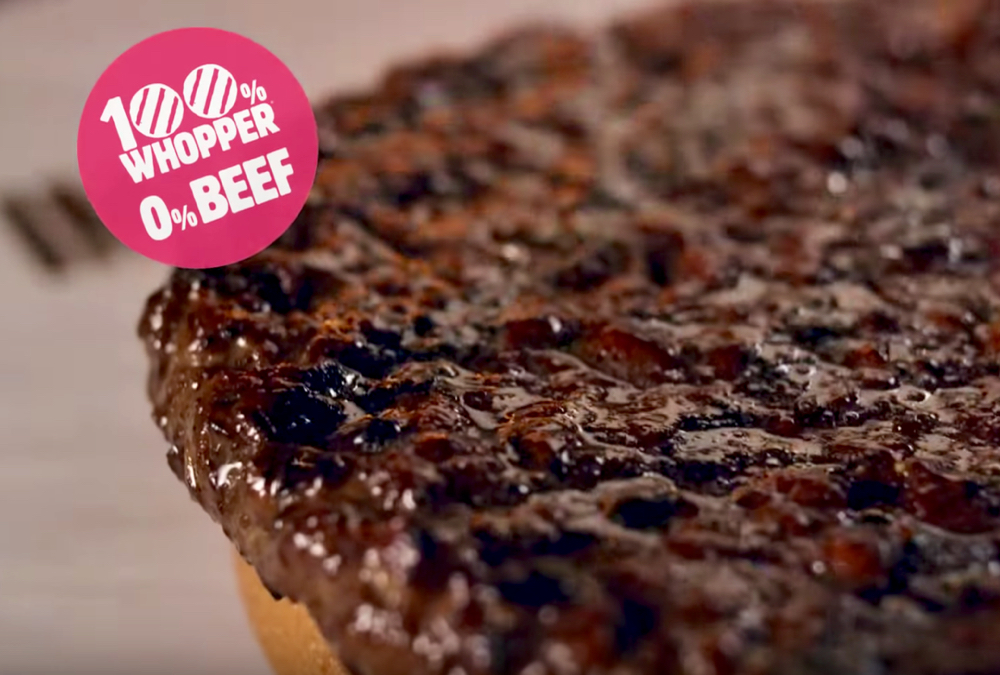 Burger King’s “Impossible Whopper” is made from an all-plant-based patty made by California company, Impossible Foods.