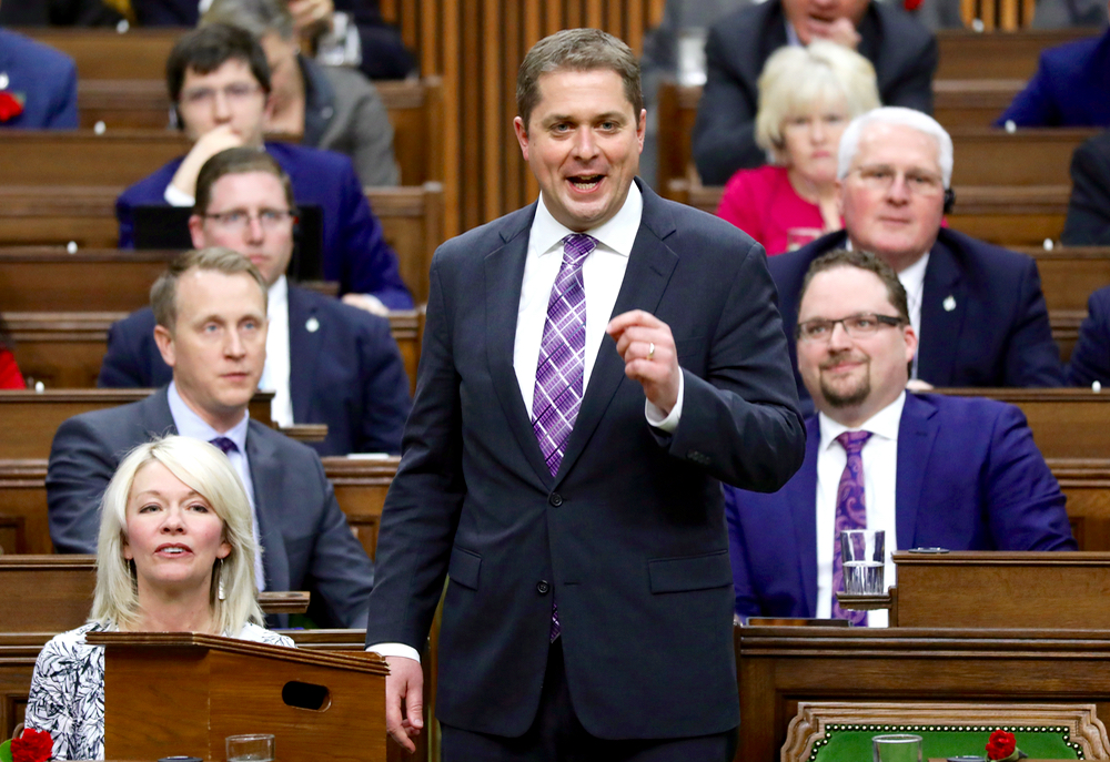 Conservative leader Andrew Scheer speaks during Question Period in the House of Commons on Parliament Hill in Ottawa, May 1, 2019.