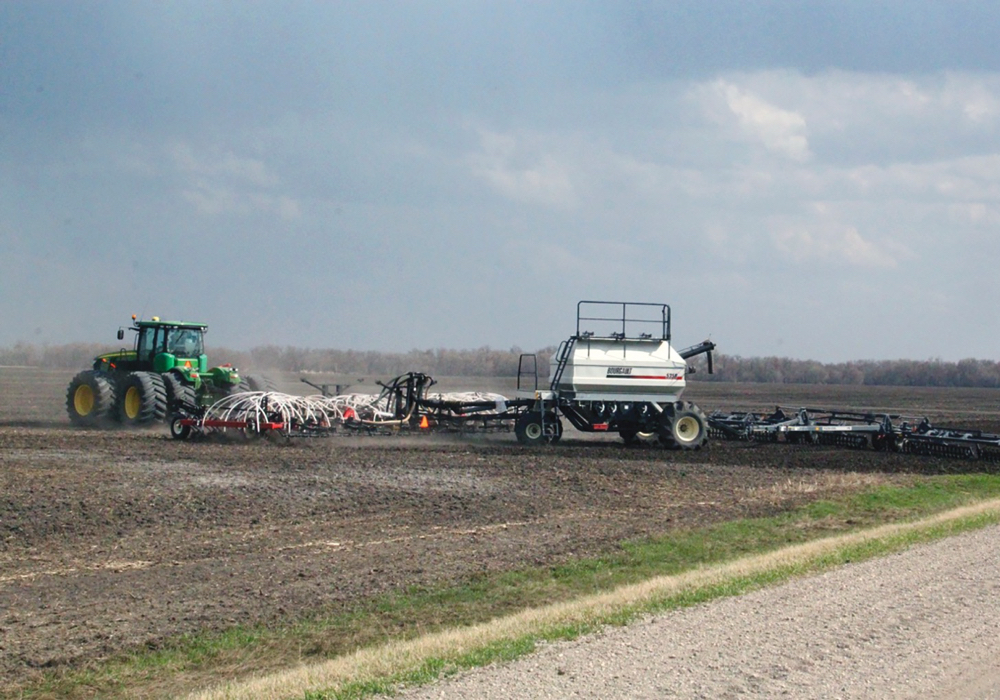 Ken Heaman of Agassiz Seed Farm was seeding wheat April 24 north of Roland.