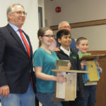 Brad Mummery (l to r), Athia Rose, Trent Tomoniko, Jonah Rose and Herb Golden (in back) at the Friends of the Bluebirds meeting in April.