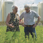 Jim Tokarchuck and Margaret Klassen survey a pollinator plot at Winkler’s Discovery Nature Sanctuary.