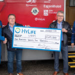 HyLife officially announced a gift of $125,000 to STARS air ambulance at Bethesda Regional Health Centre in early October. From left to right: Brent Bekiaris, STARS flight paramedic and mobile education leader; Grant Lazaruk, HyLife CEO; Don Janzen, HyLife chairman and Grant Therrien, STARS director of Manitoba operations.