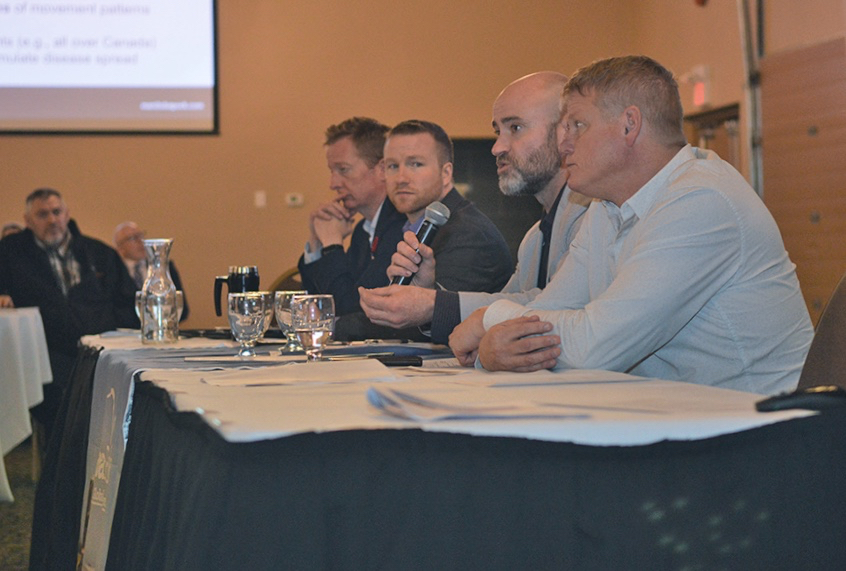 A panel of Manitoba Pork staff addressed issues of disease management, traceability and communication.  
