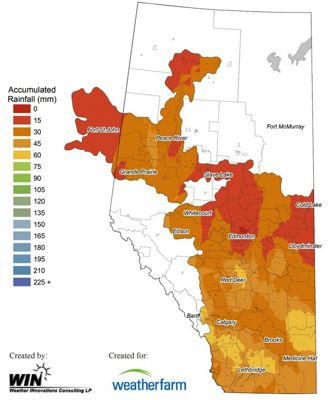 Alberta’s accumulated rainfall for September 2014. (WeatherFarm.com)
