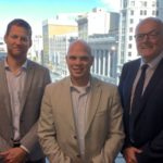 AgraCity CFO Derek Penner (centre, with Laurentian Bank Securities vice-president Ty Wirvin (l) and director of investment banking Kevin Hooke) is gauging farmers’ appetite for investment in a new grain handling and fertilizer partnership, ideally by taking control of CWB. (Dave Bedard photo)
