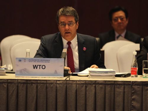 WTO director-general Roberto Azevedo, shown here speaking Saturday in Beijing, now hopes to see a global customs pact settled within the next couple of weeks. (WTO.org)
