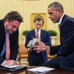 U.S. President Barack Obama works Wednesday on an upcoming immigration speech with speechwriting director Cody Keenan and senior presidential speechwriter David Litt. (Pete Souza photo courtesy WhiteHouse.gov)
