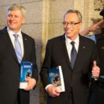 Prime Minister Stephen Harper and Finance Minister Joe Oliver head to the House of Commons to deliver Tuesday’s budget. (Deb Ransom photo courtesy PMO)
