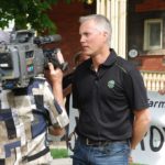 Grain Farmers of Ontario chair Mark Brock speaks with media Friday on the front lawn of MPP Deb Matthews’ riding office in London, Ont. (Ralph Pearce photo)
