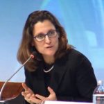 Trade Minister Chrystia Freeland, shown here earlier this year at the signing conference for the Trans-Pacific Partnership, has walked out of trade talks aimed at salvaging a Canada-EU free trade deal. (New Zealand Ministry of Foreign Affairs and Trade via YouTube)
