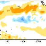 Pacific Ocean surface temperature anomalies, in degrees Celsius, for the seven-day period centred on Aug. 31, 2016. (CPC.ncep.noaa.gov)
