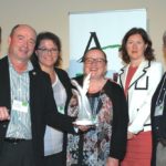 Staff of Le Bulletin were presented Oct. 7 with ACRA’s Prix Roger-Blais. From left are awards jury president Yolaine Villeneuve, public and corporate affairs director of the Conseil des industriels laitiers du Quebec (CILQ); Le Bulletin editor Yvon Therien; writers Celine Normandin and Marie-Josee Parent; associate editor Marie-Claude Poulin; and writer Nicolas Mesly. (LACRA.net)