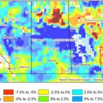 Soil moisture (top five cm of soil) on Prairies for November 2016, measured as difference from average. (AAFC Drought Watch map)
