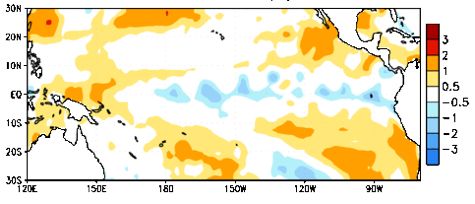 Sea surface temperature anomalies in degrees Celsius for the week centred on Feb. 1, 2017. (CPC.ncep.noaa.gov)
