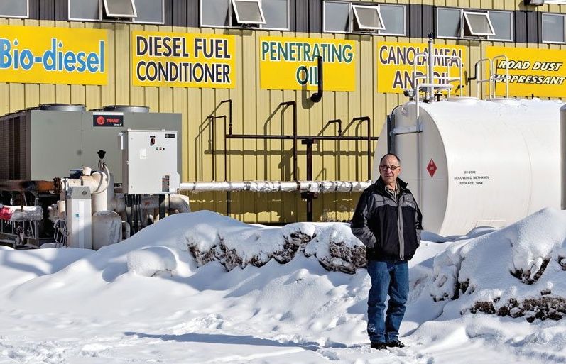 Country Guide in 2014 profiled Milligan Biofuels, whose Foam Lake, Sask. facility is shown here with the company’s first executive manager, local farmer Zenneth Faye. (Photo for Country Guide by Carol’s Photography)

