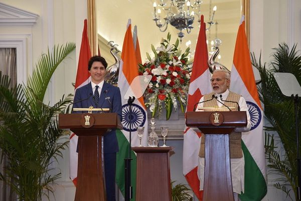Prime Minister Justin Trudeau and India&rsquo;s Prime Minister Narendra Modi. (MEA.gov.in)
